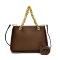 Sac bandoulière marron foncé matelassé avec poignée chaîne dorée et cuir synthétique - Marron