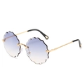 Frameless women's sunglasses with scalloped gradient lenses and carved metal temples - Blue Grey Gradient