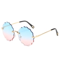 Rimless wave edge sunglasses with blue pink gradient lenses and gold metal frames - Blue-Pink Gradient