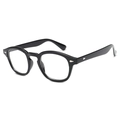 Occhiali vintage neri con montatura rotonda e borchie argentate su sfondo bianco puro - Nero Lucido