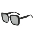 Lunettes de soleil carrées classiques avec monture noire et verres miroir argent - Monture Noire Miroir Argent
