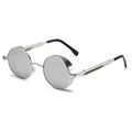 Gafas de sol steampunk redondas plateadas con lentes de espejo y protectores laterales - Montura Plateada Lente Espejo Blanco