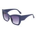 Matte dark blue cat-eye sunglasses with purple gradient lenses on a white background - Blue Frame Grey Lens