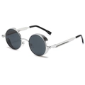 Gafas de sol steampunk redondas con montura plateada y protectores laterales - Marco Plateado Lente Gris Negro