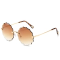 Rimless gradient brown sunglasses with scalloped wavy lenses and gold metal temples - Brown