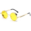 Classic steampunk sunglasses with yellow round lenses and gold metal spring frame - Gold Frame Yellow Lenses