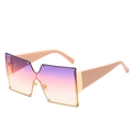 Oversized square shield sunglasses with purple gradient lenses and beige thick temples - Purple Pink