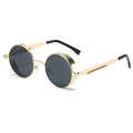 Classic steampunk round sunglasses with golden metal frame and spring temple design - Gold Frame Black Grey
