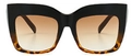 Oversized square sunglasses featuring black and tortoise frames with brown gradient lenses - Black Leopard Frame Tea Lens