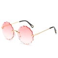 Pink gradient rimless sunglasses with gold metal frame and scalloped wave-cut lenses - Gradient Pink