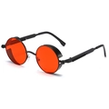 Classic steampunk round sunglasses with black metal frame and vibrant red lenses - Black Frame Wine Red Lenses