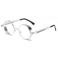 Steampunk round sunglasses with silver metal frame and side shields for men and women - Silver Frame Clear Lens