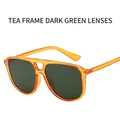 Lunettes de soleil rétro à double pont avec monture thé et verres vert foncé - Monture Ambre Verres Vert Foncé