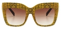 Square oversize sunglasses with yellow and black floral texture and brown gradient lenses - Yellow Frame Tea Lens