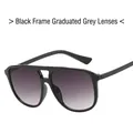 Lunettes de soleil carrées pour hommes avec monture noire et verres dégradés gris tendance - Monture Noire Brillante Gris Dégradé