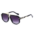 Luxury oversized sunglasses with black frame gold V-bridge and purple gradient lenses - Black Frame Gradient Purple Grey Lens
