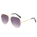 Classic gold metal aviator sunglasses with purple gradient lenses and double bridge - Gold Frame Double Gray Gradient Lens