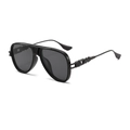 Occhiali da sole aviator nero opaco con aste in metallo geometriche in vista laterale - Regular / Montatura nera con lenti grigie nere