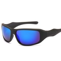 Sporty cycling sunglasses with matte black frame and blue purple reflective lenses - Black Frame Blue Coating