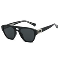 Occhiali da sole aviator neri con montatura spessa in acetato e dettagli argento - Montatura Nera Lenti Grigie