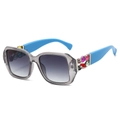 Square grey gradient sunglasses with blue temples and colorful bead decoration - Grey Frame Blue Grey Lens