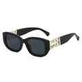 Chic black rectangular sunglasses with gold temples and crystal bead detail decoration - Regular / Black Gold Frame Grey Lens