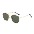 Modern double bridge aviator sunglasses with gold metal frame and green hexagonal lenses - Regular / Gold Frame Dark Green Lenses