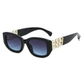 Trendy black frame sunglasses with gradient blue lenses and decorative gold bead temples. - Regular / Black Frame Grey Blue Lens