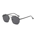Modern double bridge aviator sunglasses with black metal frame and hexagonal lenses - Regular / Black Frame Grey Lens