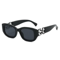 Modern black sunglasses with silver bead details and dark grey lenses on white background - Regular / Glossy Black Frame Grey Lens