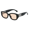 Fashionable rectangle sunglasses with black frame, amber lenses and silver bead temples - Regular / Black Frame Champagne Lens