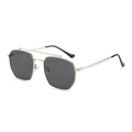 Silver metal double-bridge sunglasses with gray lenses and a modern aviator-style polygon frame - Regular / Silver Frame Grey Lens