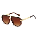 Luxury aviator sunglasses featuring dark tortoise frames and gold V-shaped metal bridge - Leopard Frame Gradient Tea Lenses