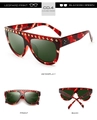 Leopard print oversized sunglasses with golden studs and blackish green lenses - Red Tortoise Frame Dark Green Lens (C4)