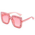 Lunettes de soleil carrées oversize roses ornées de strass brillants pour femmes - Monture Rose Dégradé Rose Océan