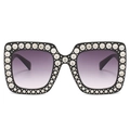 Lunettes de soleil carrées oversize à strass avec monture noire et verres dégradés violets - Monture Noire Double Gris