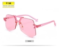 Frameless pink transparent hexagonal sunglasses with double beam fashion side view - Pink Lens