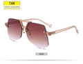 Fashion rimless geometric sunglasses with gradient tan lenses and gold metal bridge - Tea Lens