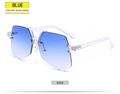 Fashion rimless oversized blue gradient sunglasses with transparent frame side view - Blue Lens