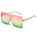 Fashionable oversized square sunglasses with colorful pink-yellow-green gradient frame - Ready Stock / Standard Pink-Green Frame with Pink-Green Lenses