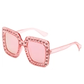 Lunettes de soleil carrées roses avec strass étincelants et monture rose transparente - Monture Rose Revêtement Rose