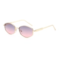 British vintage irregular sunglasses with golden metal frame and purple gradient lenses - Regular / Regular (Includes 13% VAT) Gold Frame with Grey Pink Lenses