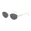 Vintage irregular polygon metal sunglasses with dark gray lenses on a white background - Regular / Standard (Incl. 13% VAT Invoice) Silver Frame Full Gray Lenses