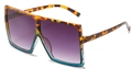 Fashion oversized leopard square sunglasses with blue gradient and purple lenses - Ready Stock / Standard Tortoise-to-Blue Frame with Dual Grey Lenses