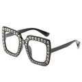 Lunettes de soleil carrées noires avec strass en cristal et verres clairs - Monture Noire Verres Transparents