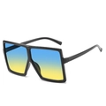 Oversized square sunglasses with black glossy frames and blue-yellow gradient lenses - Ready Stock / Standard Black Frame with Blue-to-Yellow Gradient Lenses