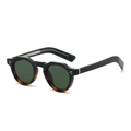 Vintage ronde zonnebril in zwart en schildpad met drie-punts metalen klinknagels design - Normaal / Zwart & Luipaard Frame Groene Lenzen
