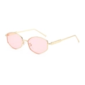 Occhiali da sole irregolari in metallo dorato con lenti rosa chiaro e aste lavorate - Montatura Dorata Lenti Rosa