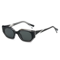Modern hexagonal sunglasses in black and grey with sleek silver metal accents on temple - Black Frame Grey Lens