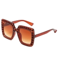 Mode quadratische Übergroße Damen Sonnenbrille mit braunem Rahmen und Bernstein Strass - Tee-Rahmen Tee-Gläser